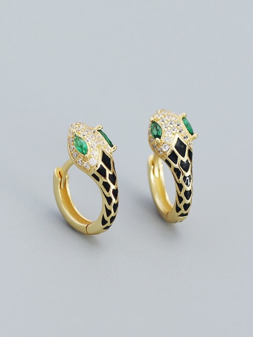 Snake earrings with green eyes diamond cubic zirconia rhinestone 18k gold plated .925 sterling silver. Unique snake earrings for men and woman. Black enamel snake earrings with green eyes. cool hoop earrings. Small hoop earrings. Designer inspired snake earrings. Waterproof hypoallergenic for sensitive ears. will not tarnish or turn green
