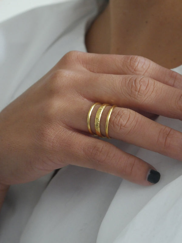 Gold stacked ring adjustable. Stainless steel 18k gold plated stacked ring waterproof. Gold rings that wont turn green. Three layer ring. Pinky rings. Unique trending rings that wont tarnish. Kesley Boutique