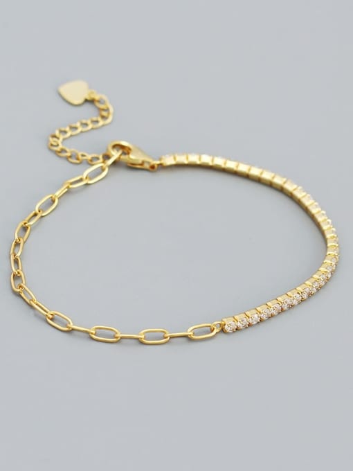 Half Tennis Bracelet Half Paperclip Bracelet, Diamond Cubic CZ 18k Gold Plated .925 Sterling Silver Dainty Bracelet