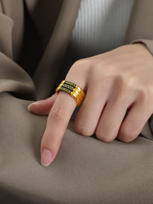 Stacked Ring, Green Zircon 18K Gold Plated Luxury Fashion Statement Ring