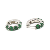emerald green and silver earrings, .925 sterling silver, designer, luxury, popular, unisex, kid huggie hoop earrings, colorful, cool earrings, nice gift idea, everyday earrings Kesley Boutique