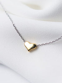 heart necklaces, good quality necklace, dainty, .925 sterling silver, gold heart and silver chain necklace, two tone necklace, mixed metals, valentines, anniversary, cute necklaces Kesley Boutique 