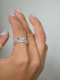 Tiny Heart Colorful Enamel Diamond CZ Ring Band