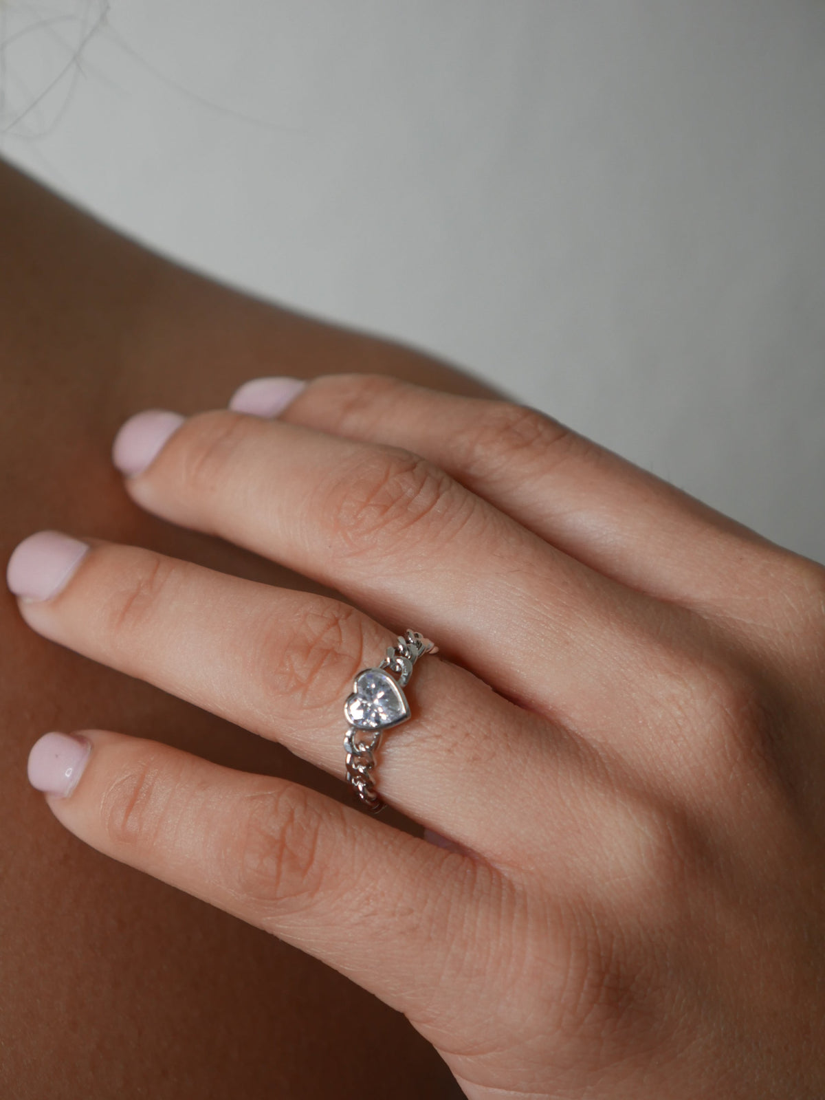 silver rings, heart rings, chain style heart rhinestone, cubic zirconia dainty ring, love ring, anniversary, casual, birthday, cute rings 