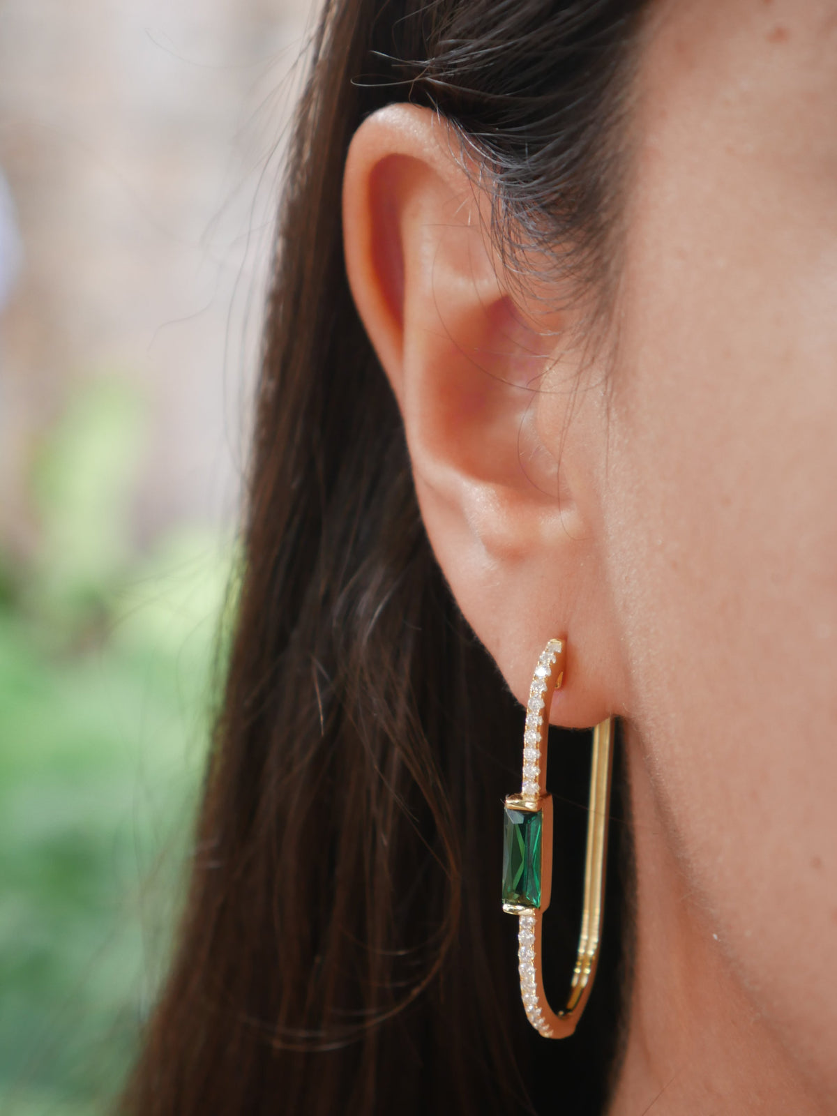 thin hoop earrings, gold plated, green and gold hoop earrings