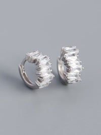 Small Hoop Earrings, .925 Sterling Silver Irregular Baguette Diamond CZ Huggie Hoop Earrings