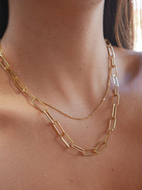 Paperclip Layered Necklace, 18k Gold Plated Stainless Steel Uptown Girl Waterproof Double Stacked Layered Short Statement Necklace
