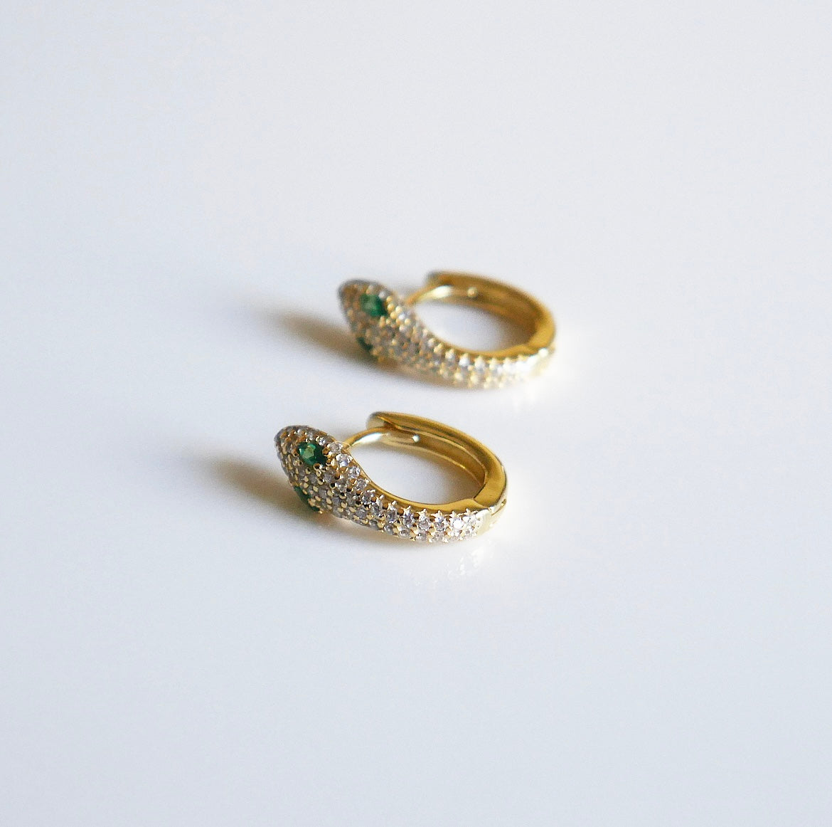 Green Eyed Snake Diamond CZ 9.25 Sterling Silver Hoop Earrings