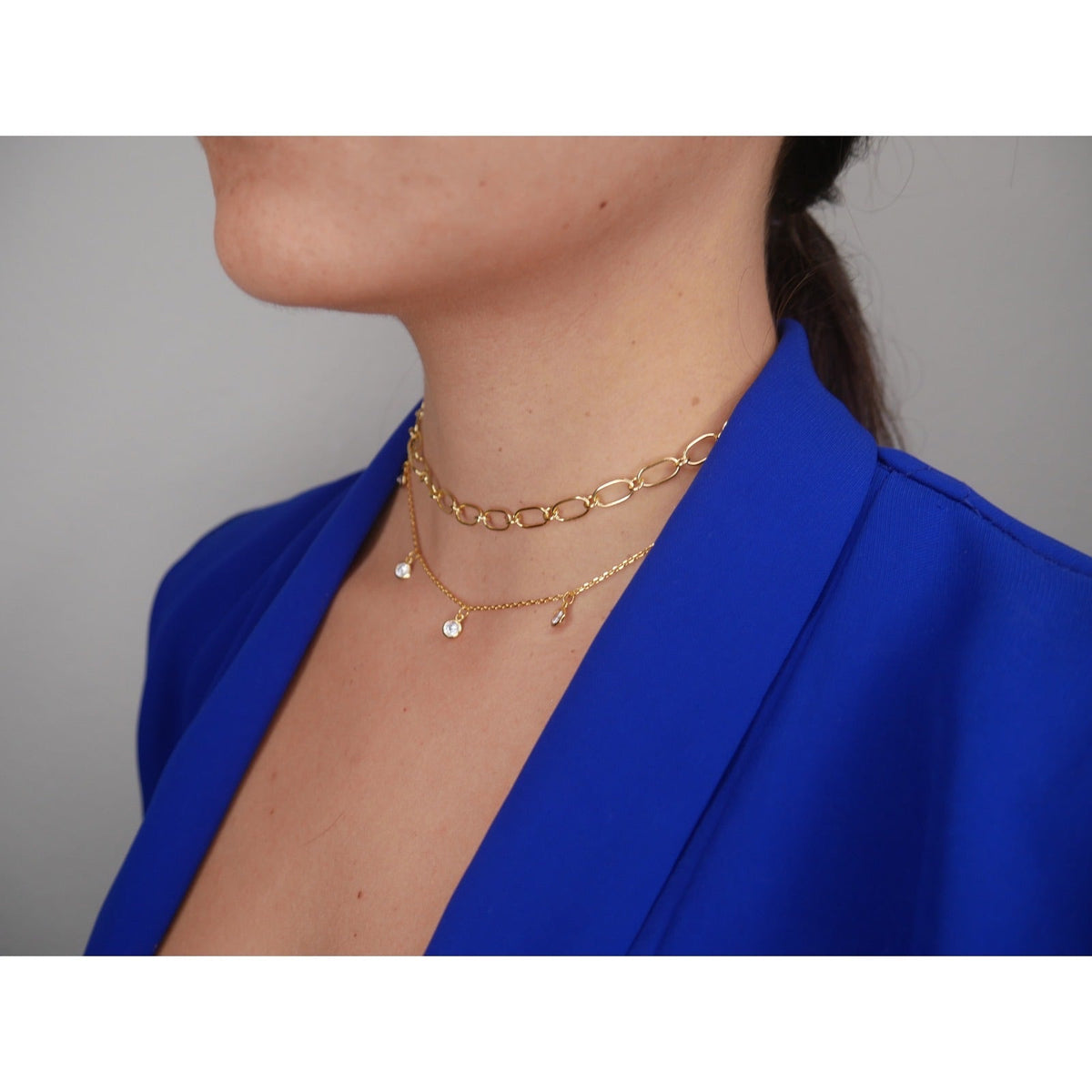 Paperclip Style Choker Necklace, 18k Gold Plated .925 Sterling Silver Short Necklace
