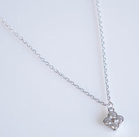 Daily Clover Silver Necklace, Diamond Cubic Zirconia .925 Dainty Sterling Silver Necklace