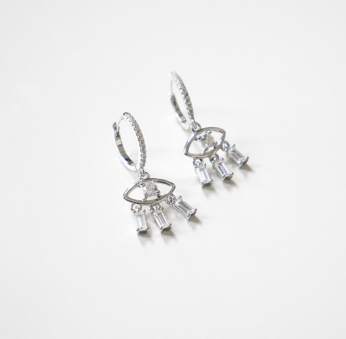 evil eye crystal earrings with eyelashes sterling silver earrings 