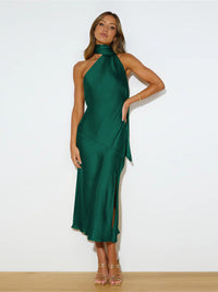 Satin Design Slit Dress Sexy Backless Evening Gown