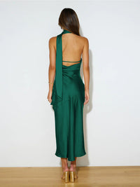 Satin Design Slit Dress Sexy Backless Evening Gown