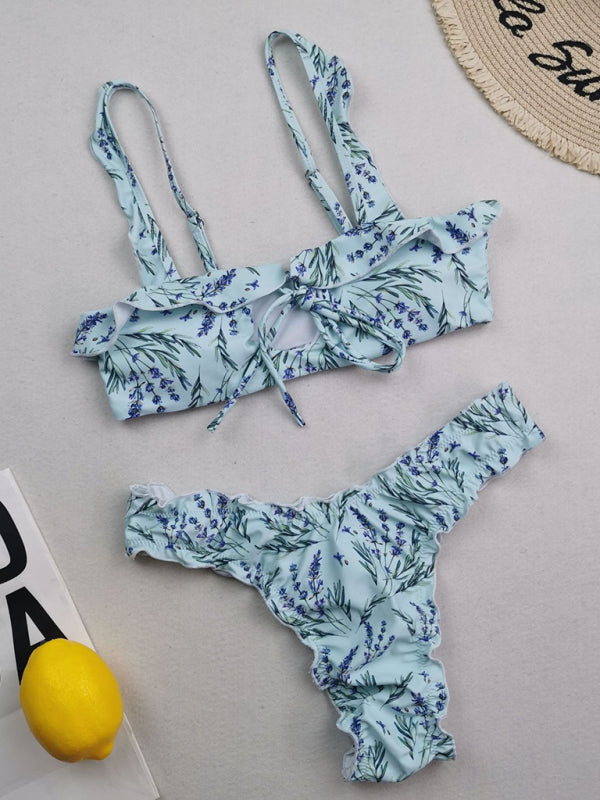 Women's new multi-color printed small fresh swimsuit lace split swimsuit bikini