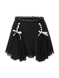 New Hot Girl Square Neck Bow High Waist Short Sleeve Top Low Waist Lace Skirt Suit