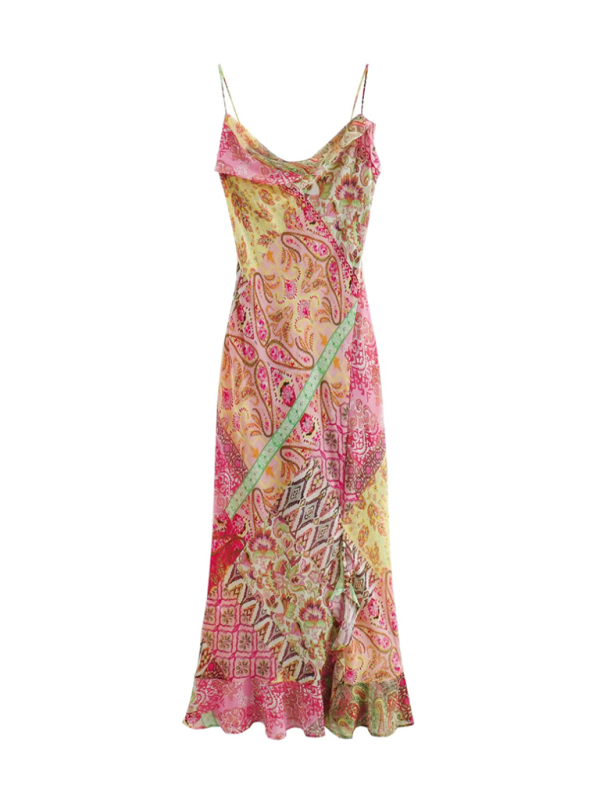 New Resort Patchwork Print Slip Dress