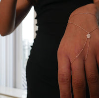 Hamsa Hand-chain, Diamond CZ .925 Sterling Silver Lucky Fatima Hand Bracelet-Ring