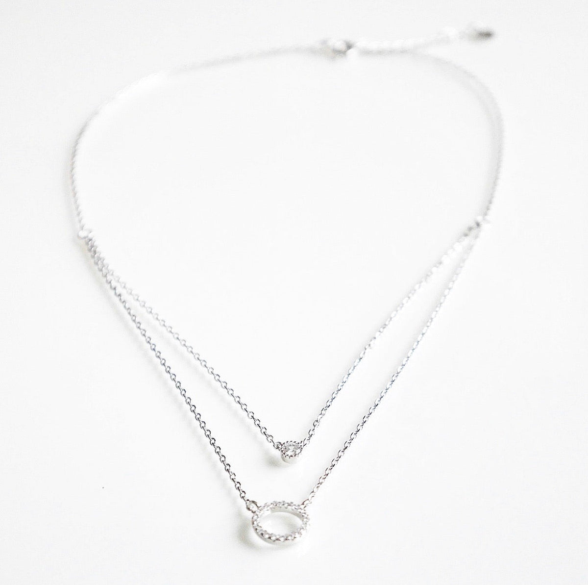 circle necklace, layered double circle diamond zircon .925 sterling silver necklace waterproof for sensitive skin - cute necklaces for gift ideas, trending popular influencer style trending on instagram and tiktok famous jewelry brands necklaces