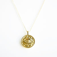 Lucky Eye Coin Necklace, 14k Gold Plated .925 Sterling Silver Statement Evil Eye Necklace is