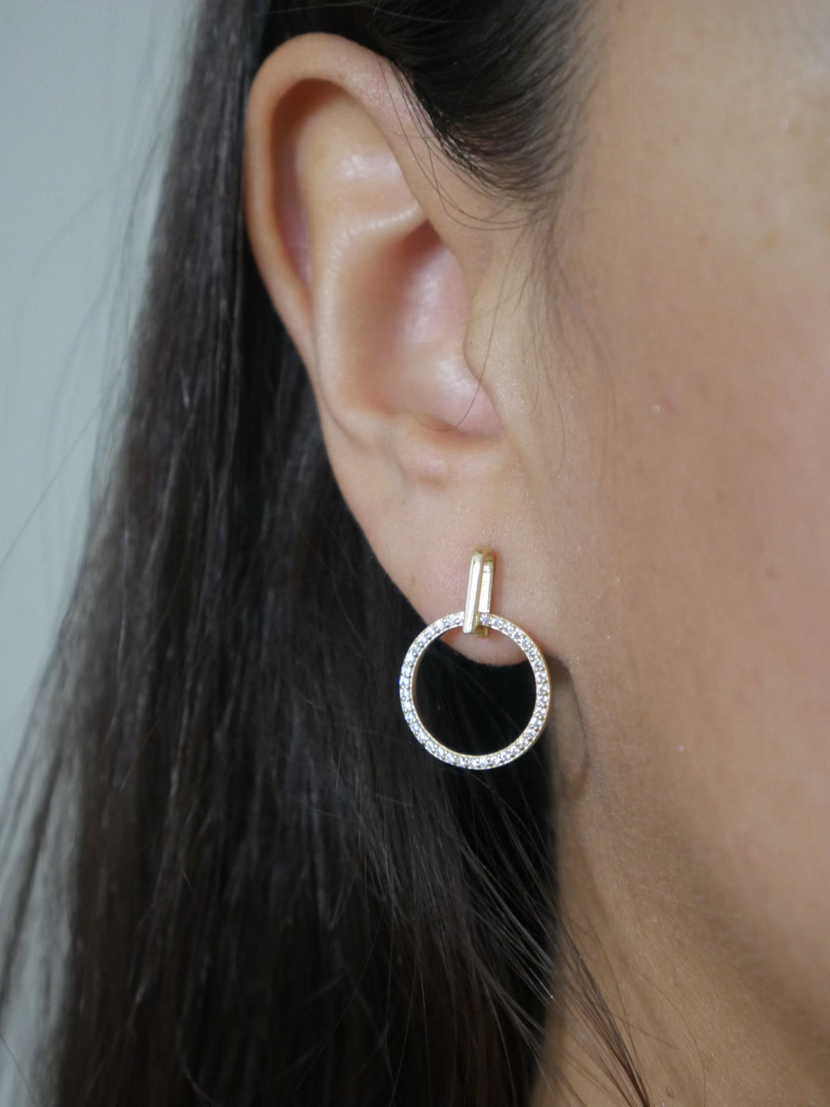 Open Circle Bar Earrings, .925 Sterling Silver Diamond CZ Kendra Waterproof Hypoallergenic Post Earrings