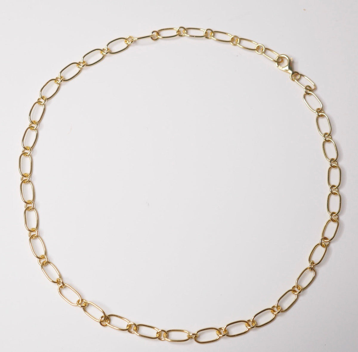 Paperclip Style Choker Necklace, 18k Gold Plated .925 Sterling Silver Short Necklace