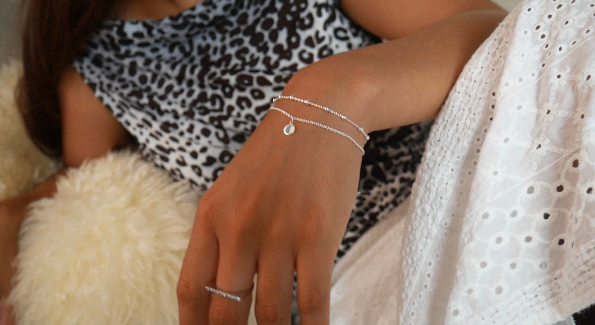 Layered Bracelet, Coin Double Chain .925 Sterling Silver Waterproof Hypoallergenic Bracelet