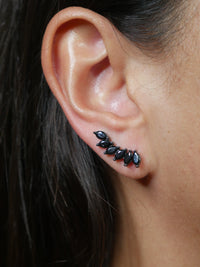 Black Glamorous Leaves CZ Ear Crawler/Pin .925 Sterling Silver Earrings