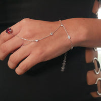 Bracelet Ring Hand Chain Sterling Silver  925  Diamond Cubic Zirconia Hand Chain Ring Bracelet Attached Womens Jewelry KESLEY