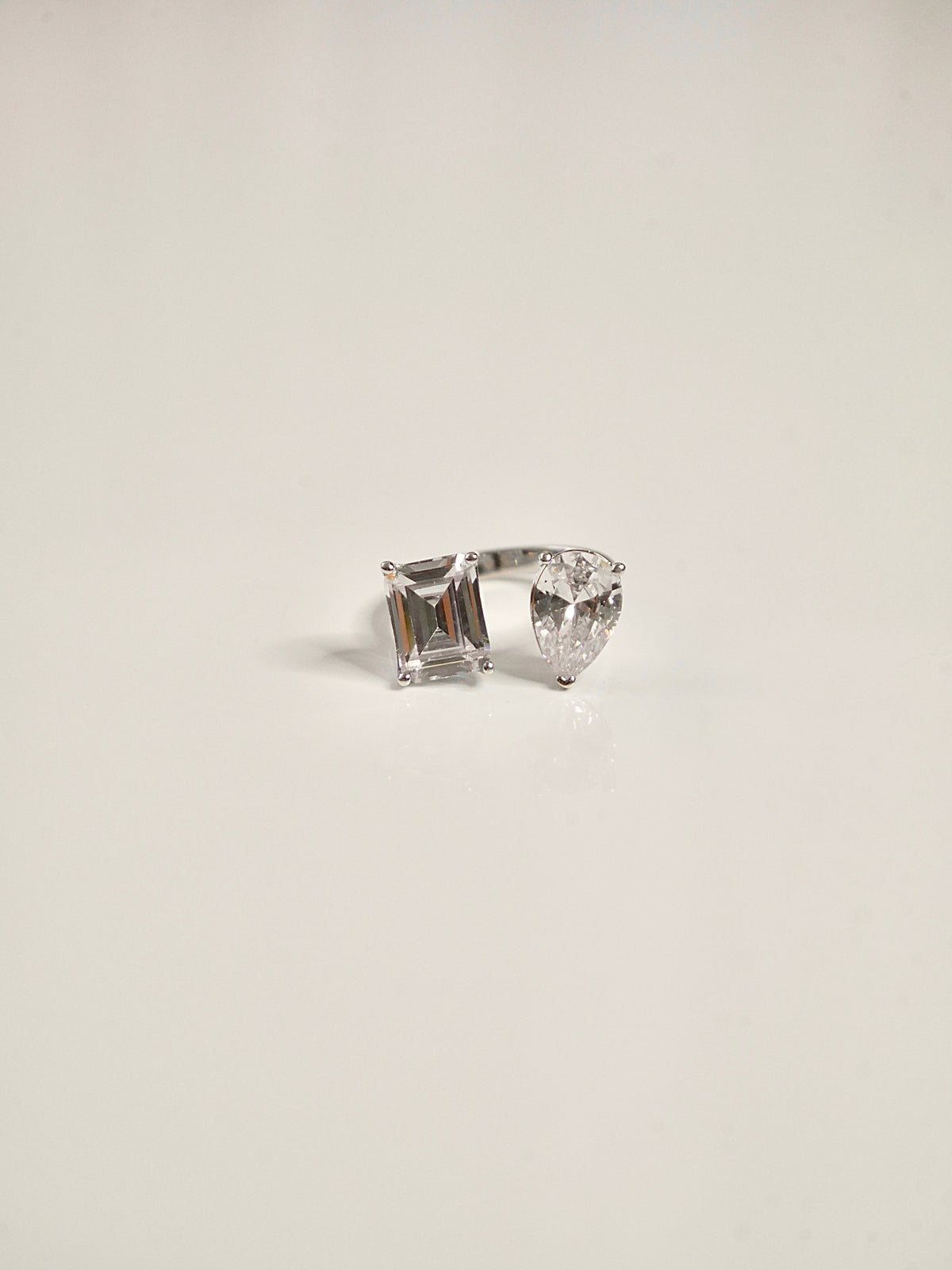 Double Geometric Ring 925 Sterling Silver Pear and Square Cubic Zirconia Women’s Jewelry