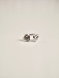 Double Geometric Ring 925 Sterling Silver Pear and Square Cubic Zirconia Women’s Jewelry