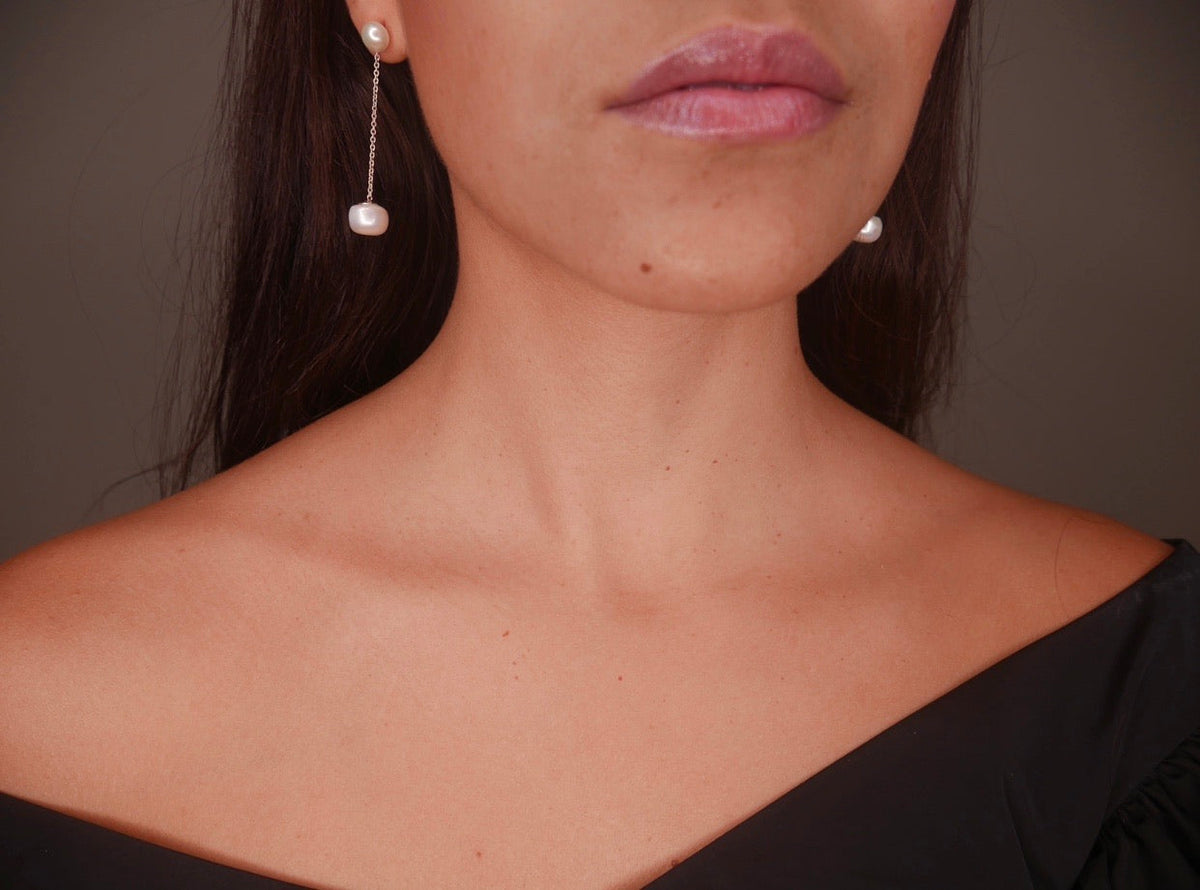 Linear Pearl Drop Earrings.