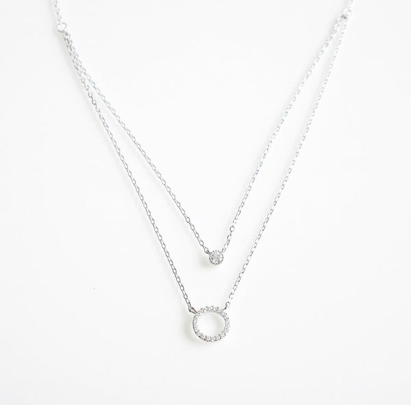 circle necklace, layered double circle diamond zircon .925 sterling silver necklace waterproof for sensitive skin - cute necklaces for gift ideas, trending popular influencer style necklaces
