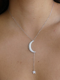 Crescent Shooting Star Necklace Cubic Zirconia .925 Sterling Silver Lariat Necklace