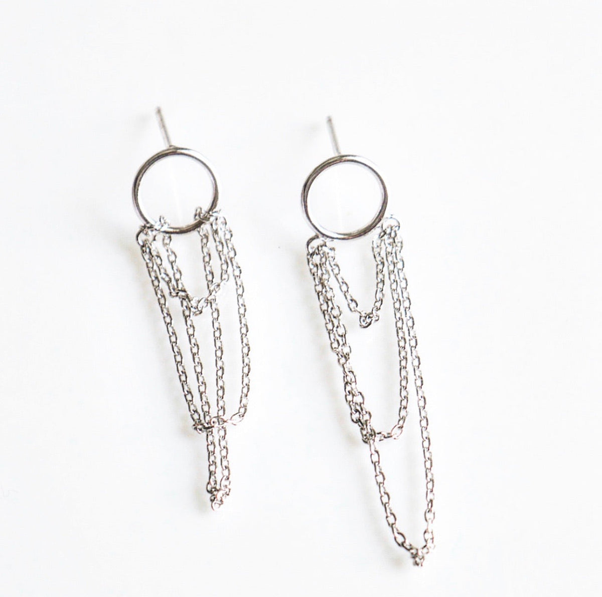 Chain Down Circle  .925 Sterling Silver Earrings