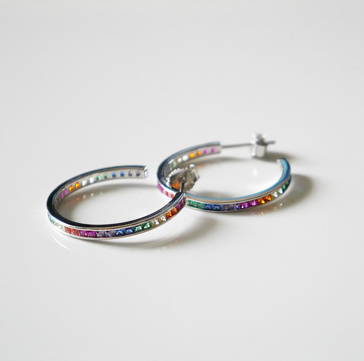 Rainbow Hoop Post .925 sterling silver Earrings
