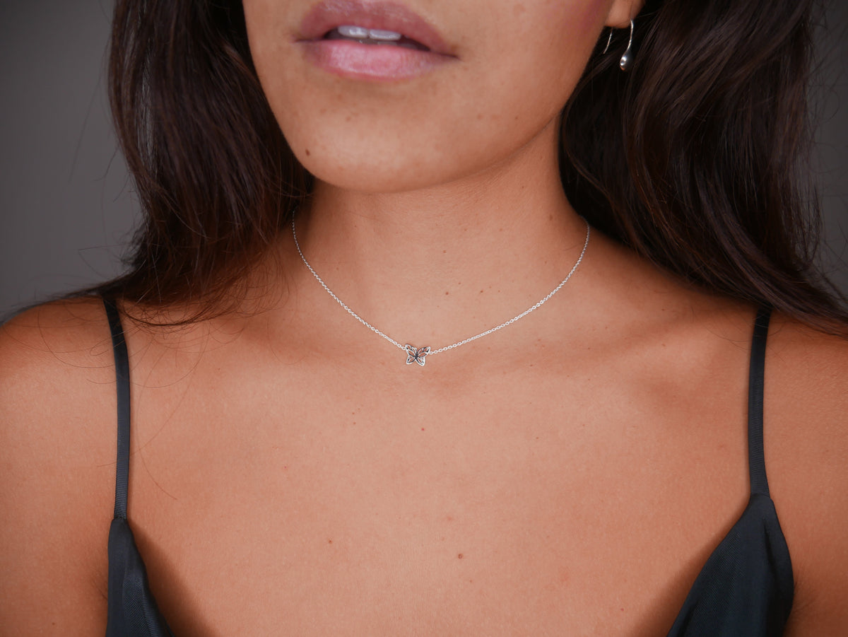 butterfly necklace, butterfly necklaces, butterfly chokers, dainty necklaces, sterling silver necklaces, 16" inch neclace, short necklaces, birthday gifts, anniversary gifts, minimalist necklaces, kesley jewelry