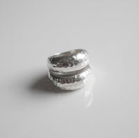 Open Hammered Ring, Double Dome .925 Sterling SIlver Ring Statement Ring