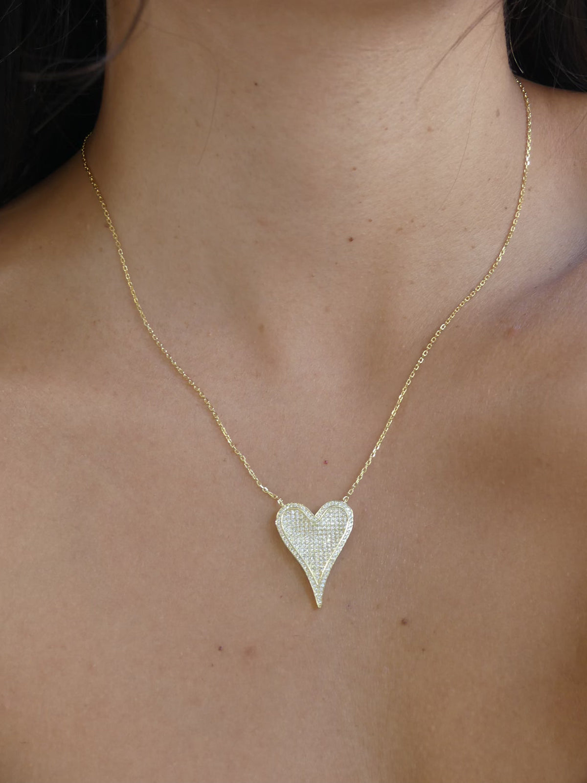Large Heart Necklace, Pave Diamond CZ Glamorous Girl .925 Sterling Silver Necklace