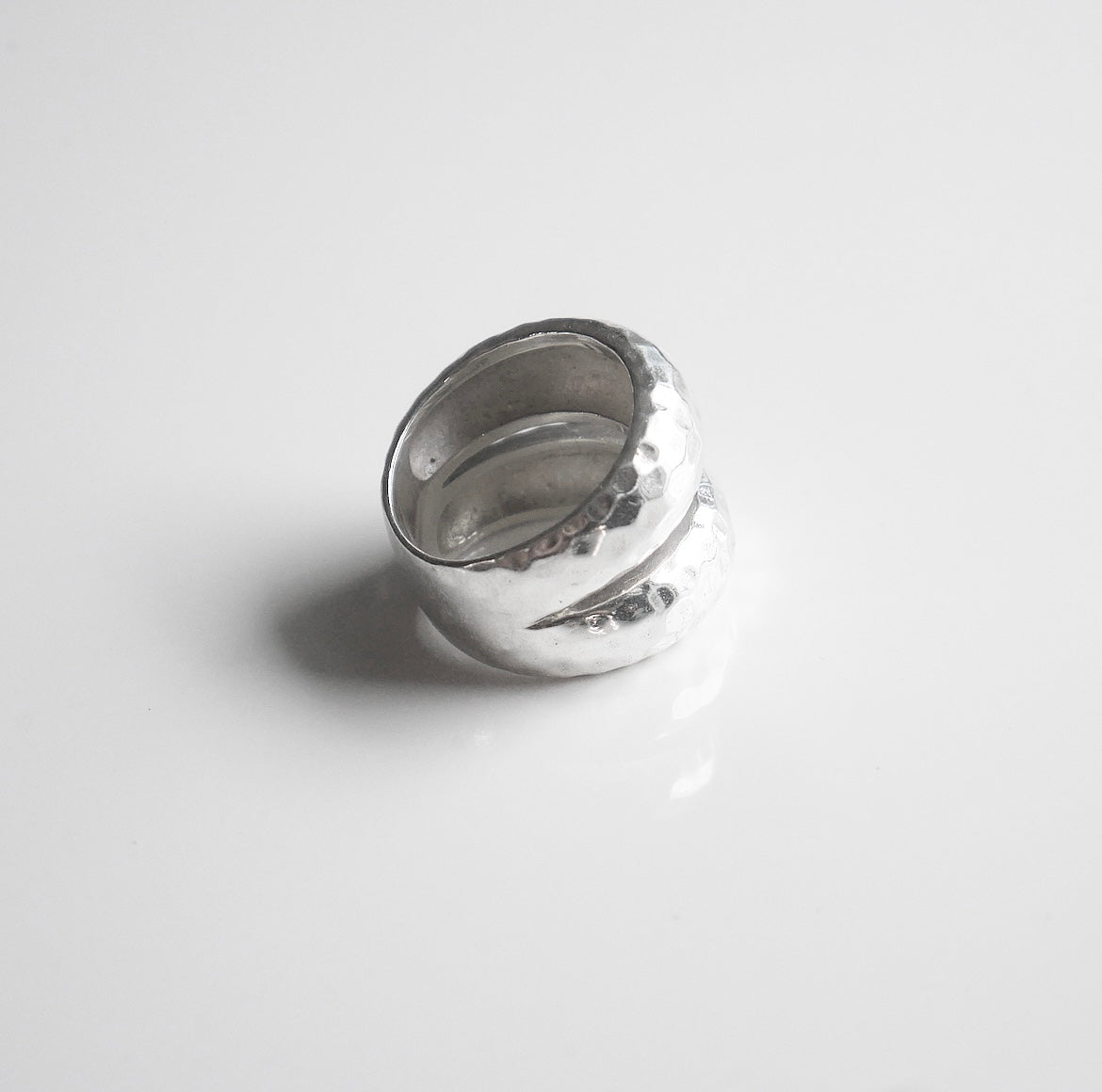 Open Hammered Ring, Double Dome .925 Sterling SIlver Ring Statement Ring