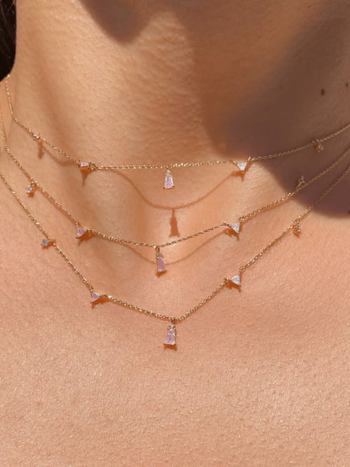 Pink Charm Necklace, .925 Sterling SIlver Dainty Pink Zircon Necklace