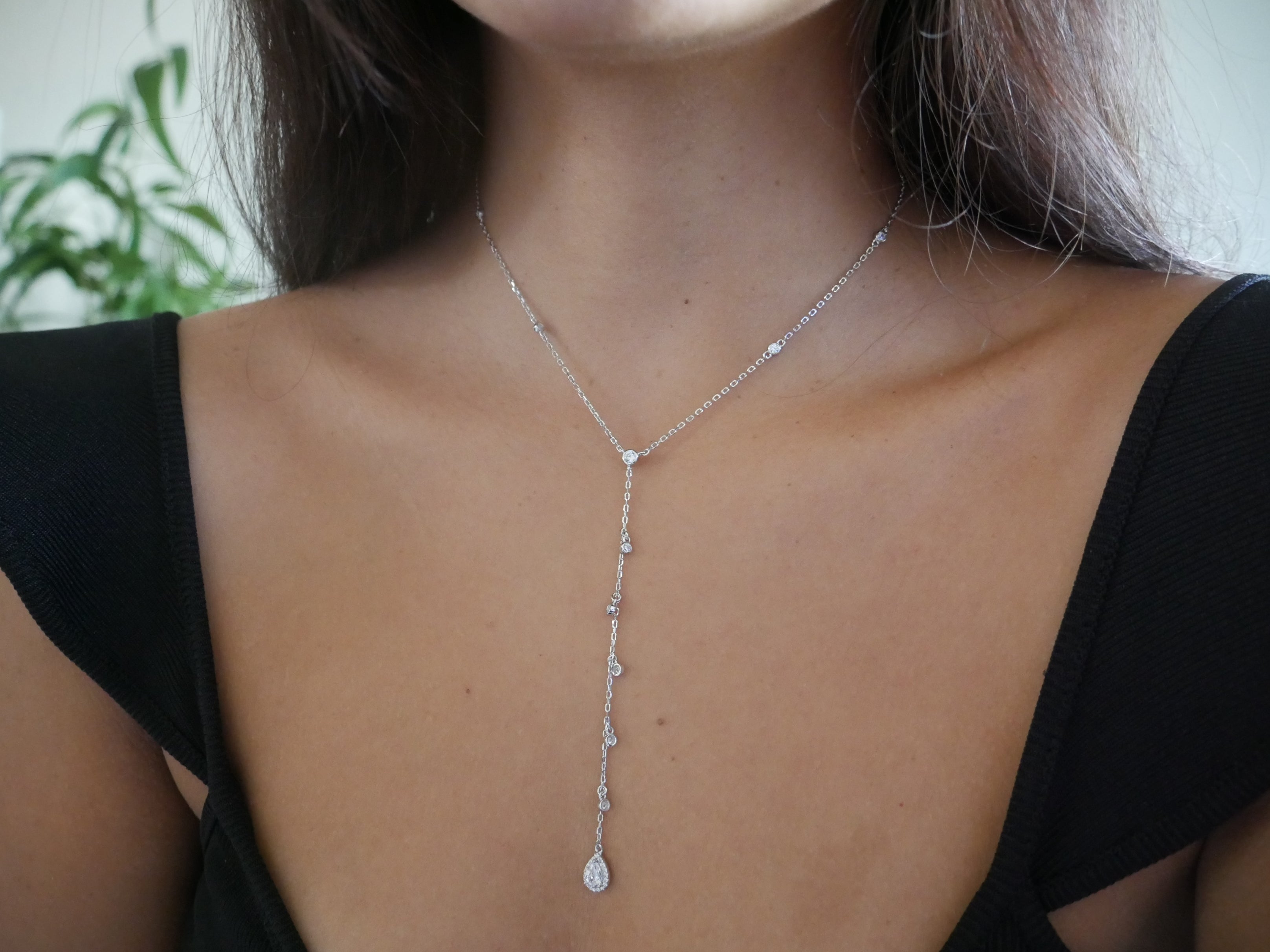 Y Lariat hotsell Clear Zircon Waterway Tulip Necklace| 925 Sterling Silver