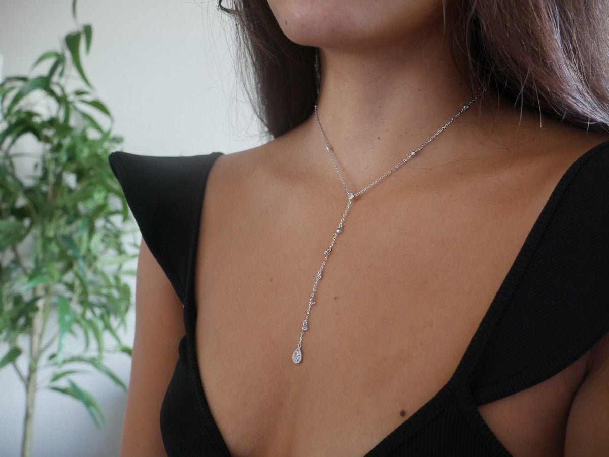 dainty necklace for low cut shirt or dress, designer, luxury, waterproof, nice necklaces, black tie, wedding, event, kesleyboutique