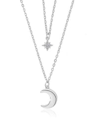 layered necklaces, moon necklaces, star necklaces, moon and star necklaces, silver necklace, sterling silver necklaces, sterling silver jewelry, popular necklaces, dainty necklaces, kesley jewelry, dangle necklaces, dangle silver necklaces