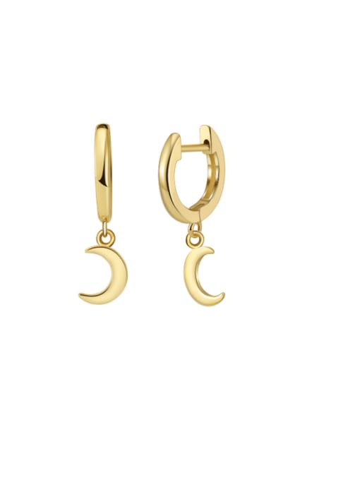 Moon Charm Earrings, .925 Sterling Silver 18K Gold Plated Dangle Moon Huggie Hoop Earrings