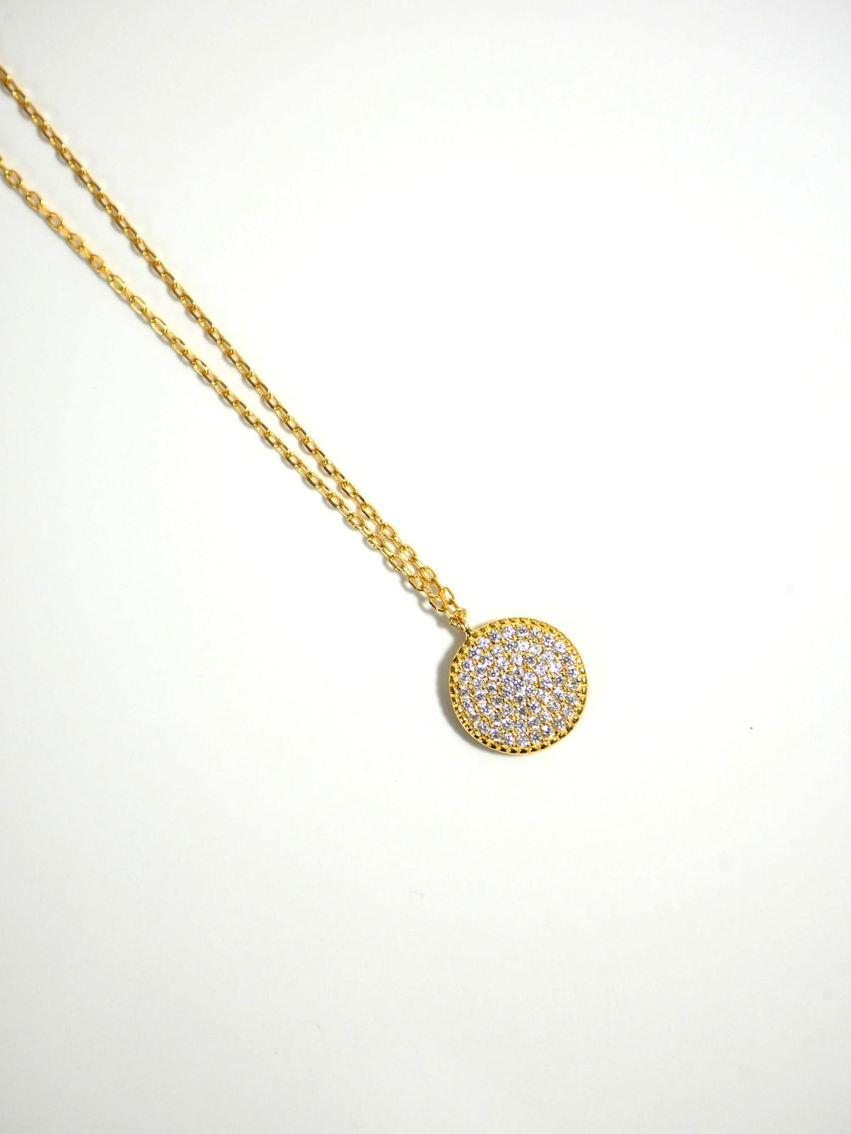 Circle Coin Necklace, Pave Diamond Cubic Zirconia .925 Sterling Silver Necklace