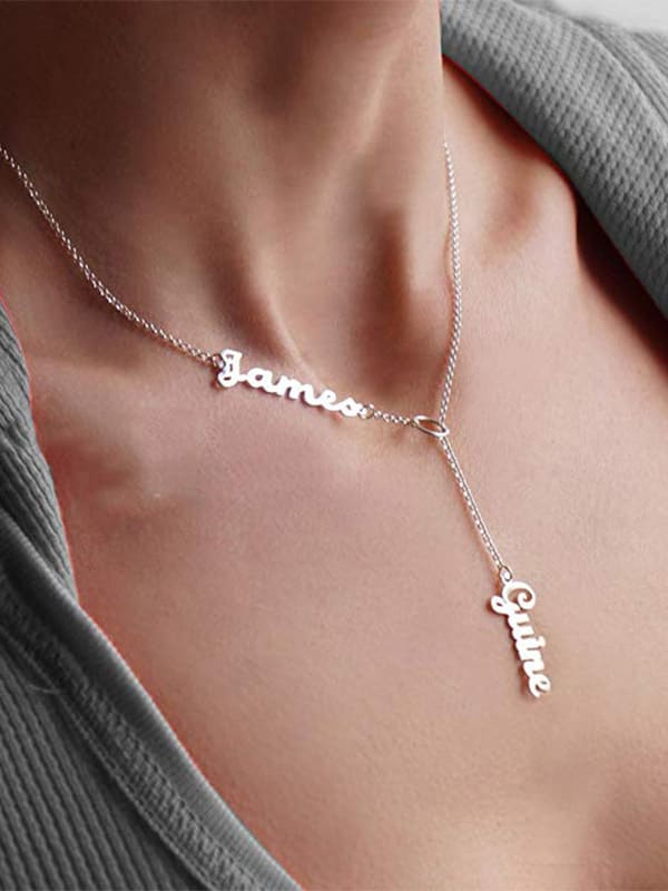 necklace, name necklace, personalized necklaces, custom necklace, cute necklaces, customized necklaces with two names, two name necklaces, fine jewelry, birthday gifts, anniversary gifts, graduation gifts,  cute necklaces, lariat necklaces, dangle necklace, dangly jewelry, 