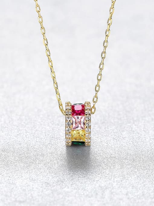 Color My Day Barrel Necklace Diamond CZ 18k Gold Plated .925 Sterling Silver