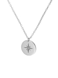 Starburst Coin Necklace, Center Zircon 925 Sterling Silver Luxury Dainty Statement Necklace