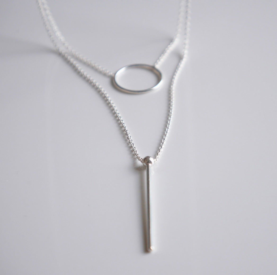 Circle Bar Layered Necklace, .925 Sterling Silver Waterproof Nickel Free Hypoallergenic Dainty Double Necklace