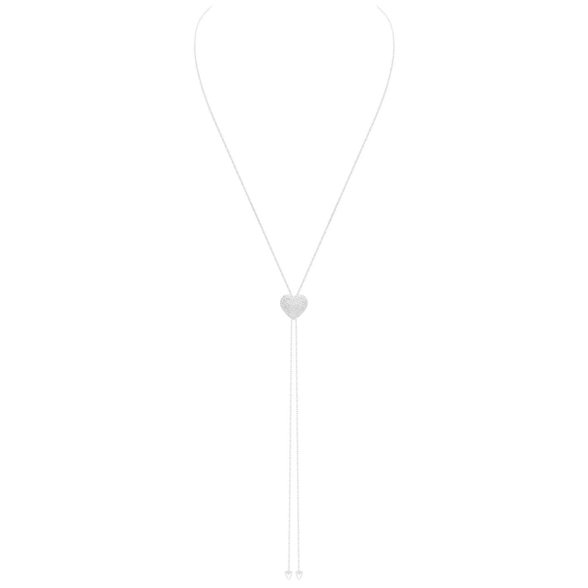Heart Lariat Necklace, 14k Gold Plated Pave Diamond CZ .925 Sterling Silver Adjustable Slide Necklace,